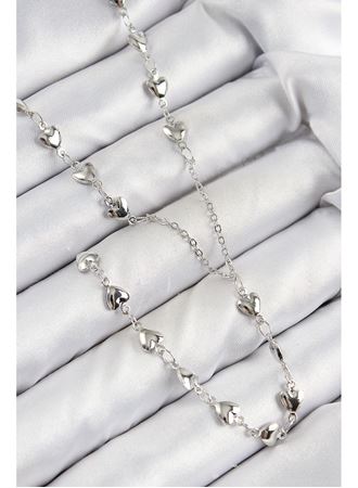 Pirinç Zirkon Taşlı Kalp Model Gümüş Renk Y Kolye