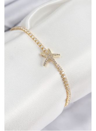 Pirinç Zirkon Taşlı Deniz Yıldızı Model Gold Renk Kadın Bileklik