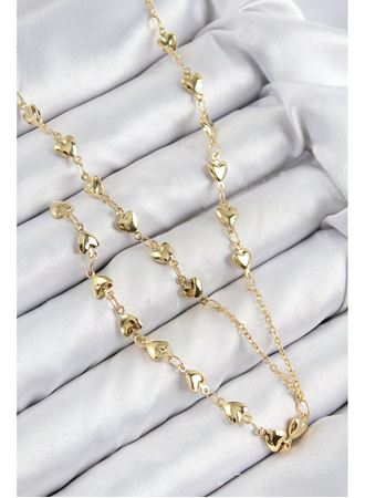 Pirinç Zirkon Taşlı Kalp Model Gold Renk Y Kolye