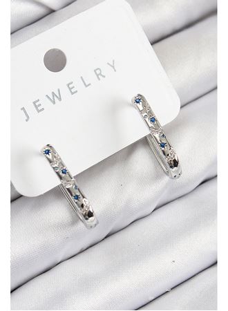 Pirinç Zirkon Taşlı Çiçek Desenli Model Gümüş Renk Kadın Küpe