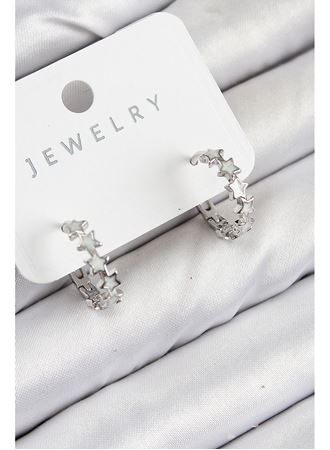 Pirinç Zirkon Taşlı Yıldız Model Gümüş Renk Kadın Küpe