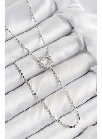 Pirinç Zirkon Taşlı Ezme Zincirli Kalp Model Gümüş Renk Y Kolye