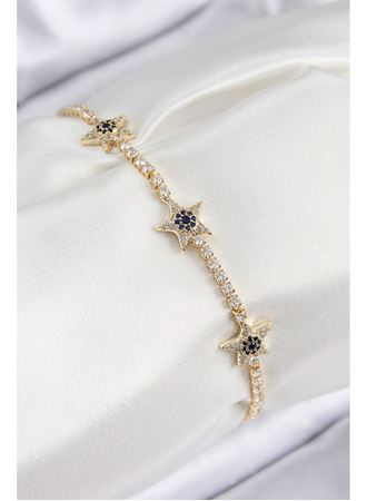 Pirinç Zirkon Taşlı Yıldız Model Gold Renk Kadın Bileklik