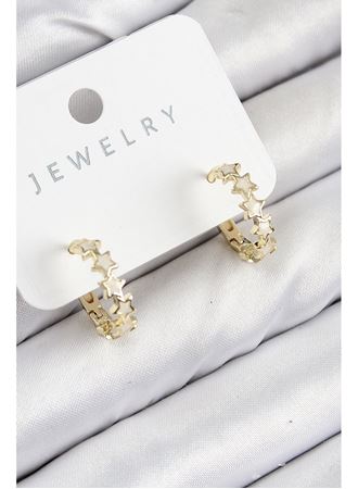 Pirinç Zirkon Taşlı Yıldız Model Gold Renk Kadın Küpe