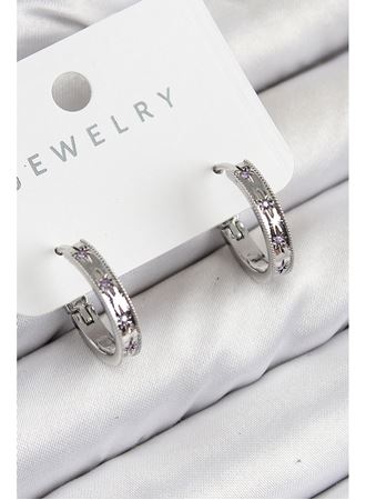 Pirinç Zirkon Taşlı Halka Model Gümüş Renk Kadın Küpe