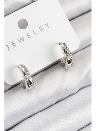 Pirinç Zirkon Taşlı Halka Model Gümüş Renk Kadın Küpe