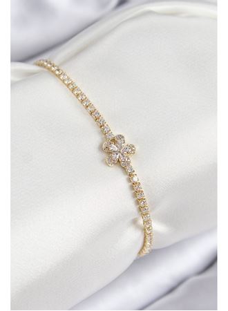 Pirinç Zirkon Taşlı Çiçek Model Gold Renk Kadın Bileklik