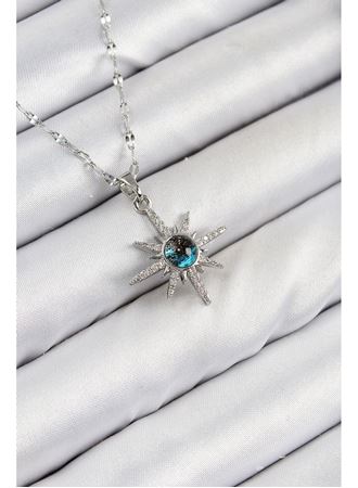 316L Çelik Zirkon Taşlı Kutup Yıldızı Model Gümüş Renk Kadın Kolye