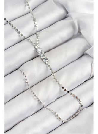 Pirinç Zirkon Taşlı Ezme Zincirli Model Gümüş Renk Y Kolye