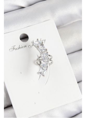 Pirinç Zirkon Taşlı Model Gümüş Renk Sağ Kıkırdak Küpe