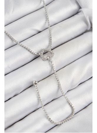 Pirinç Zirkon Taşlı Kalp Model Gümüş Renk  Y Kolye