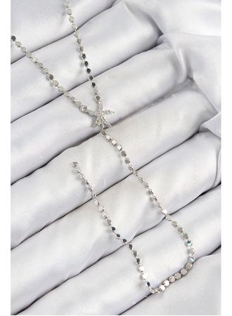 Pirinç Zirkon Taşlı Ezme Zincirli Deniz Yıldızı Model Gümüş Renk Y Kolye