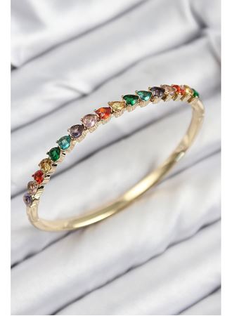 Pirinç Renkli Zirkon Taşlı Kalp Model Gold Renk Kadın Kelepçe