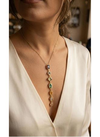 Pirinç Renkli Zirkon Taşlı Model Gold Renk 7 Element Kadın Y Kolye