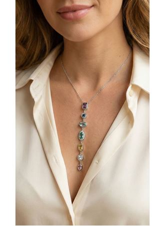 Pirinç Renkli Zirkon Taşlı Model Gümüş Renk 7 Element Kadın Y Kolye