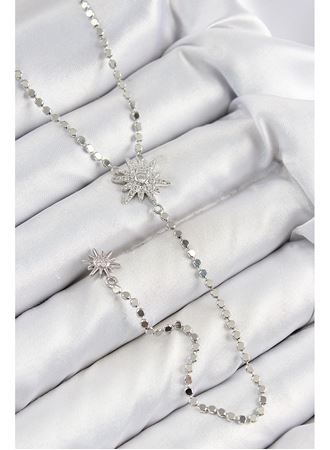 Pirinç Zirkon Taşlı Ezme Zincirli Kutup Yıldızı Model Gümüş Renk Y Kolye