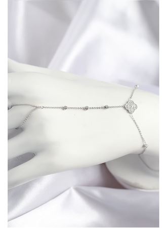 Pirinç Zirkon Taşlı Yonca Model Gümüş Renk Şahmeran