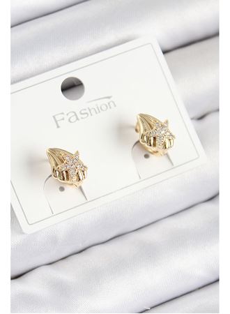 Pirinç Zirkon Taşlı Yıldız Model Gold Renk Çocuk Küpe