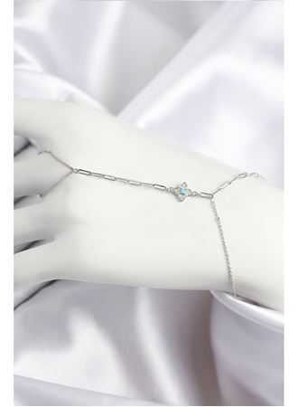 Pirinç Zirkon Taşlı Mavi Boncuklu Yonca Model Gümüş Renk Şahmeran