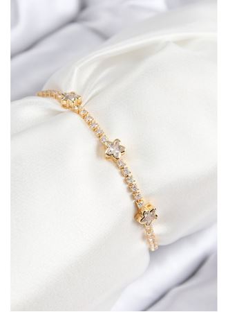 Pirinç Zirkon Taşlı Yıldız Model Gold Renk Asansörlü Kadın Bileklik