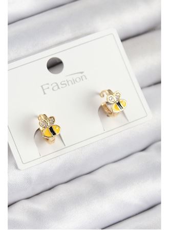 Pirinç Zirkon Taşlı Arı Model Gold Renk Çocuk Küpe
