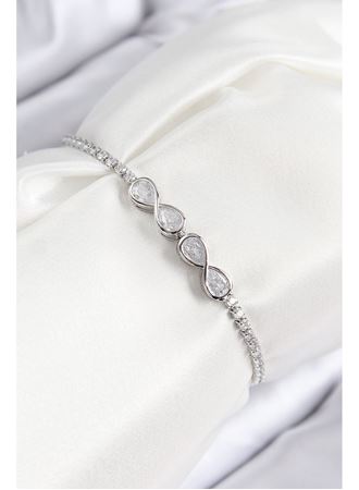 Pirinç Zirkon Taşlı Sonsuzluk Model Gümüş Renk Asansörlü Kadın Bileklik