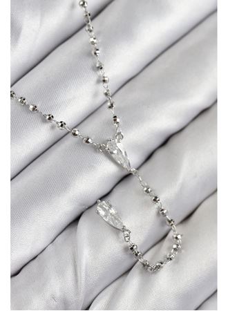 Pirinç Zirkon Taşlı Gümüş Renk Kadın Y Kolye