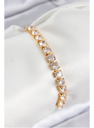 Pirinç Zirkon Taşlı Kare Model Gold Renk Asansörlü Kadın Bileklik