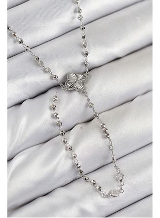 Pirinç Zirkon Taşlı Yonca Model Gümüş Renk Kadın Y Kolye