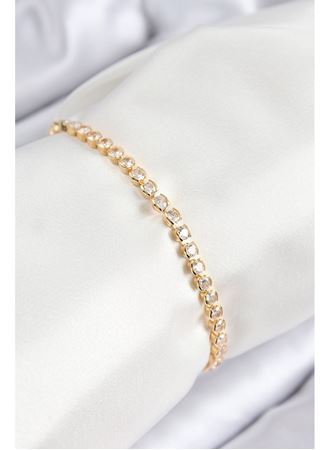 Pirinç Zirkon Taşlı Sıralı Model Gold Renk Asansörlü Kadın Bileklik