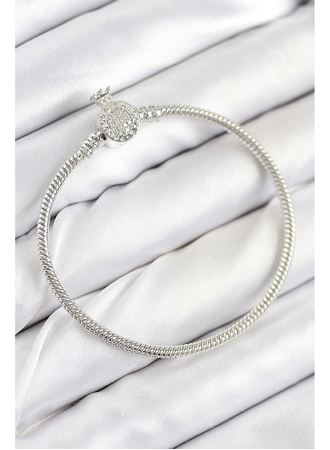 Pirinç Charm Zirkon Taşlı Taç Model Gümüş Renk Kadın Bileklik