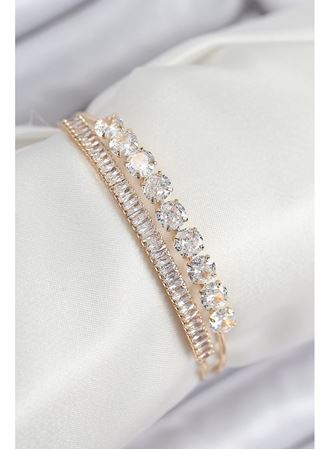 Pirinç Zirkon Taşlı Su Yolu Model Gold Renk Kadın Bileklik