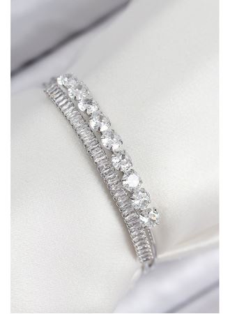 Pirinç Zirkon Taşlı Su Yolu Model Gümüş Renk Kadın Bileklik