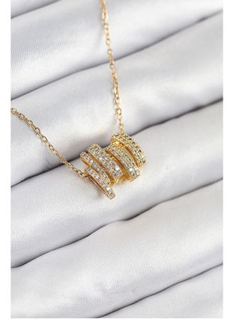 316L Çelik Zirkon Taşlı Sarmal Model Gold Renk Kadın Kolye