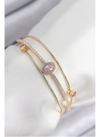 Pirinç Zirkon Taşlı Baget Model Gold Renk Kadın Bileklik