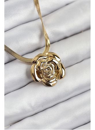 316L Çelik Gül Figürlü İtalyan Zincir Model Gold Renk Kadın Kolye