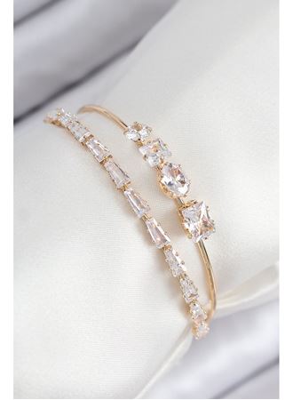 Pirinç Zirkon Taşlı Su Yolu Model Gold Renk Kadın Bileklik