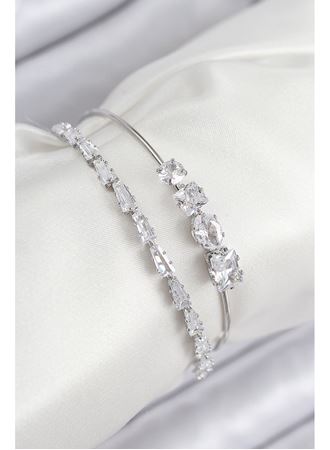 Pirinç Zirkon Taşlı Su Yolu Model Gümüş Renk Kadın Bileklik