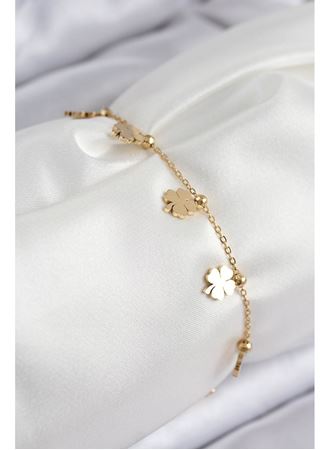 316L Çelik Sıralı Yonca Model Gold Renk Kadın Bileklik