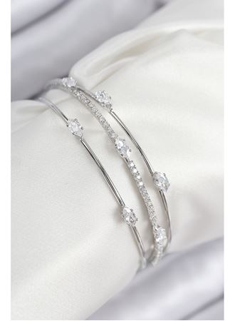 Pirinç Zirkon Taşlı Su Yolu Model Gümüş Renk Kadın Bileklik