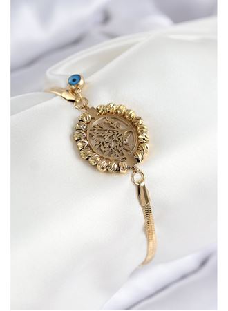 316L Çelik Nazar Boncuk Detaylı Hayat Ağacı Model İtalyan Zincir Gold Renk Kadın Bileklik