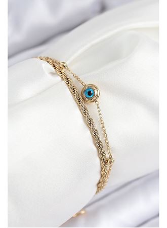 316L Çelik Nazar Boncuk Model Burgu Zincir Gold Renk Kadın Bileklik