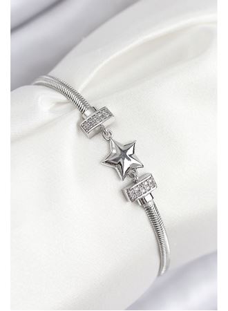 Pirinç Zirkon Taşlı Yonca Model Gümüş Renk Kadın Bileklik