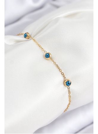 316L Çelik Nazar Boncuğu Model Gold Renk Kadın Bileklik