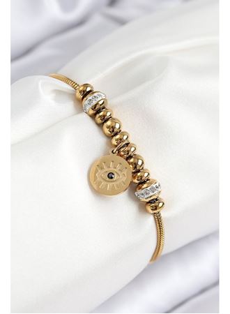 316L Çelik Zirkon Taşlı Göz Charm Model Gold Renk Kadın Bileklik