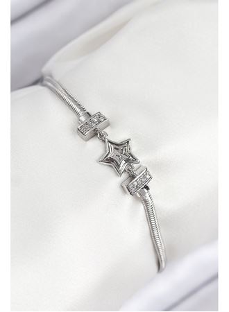 Pirinç Zirkon Taşlı Yıldız Model Gümüş Renk Kadın Bileklik