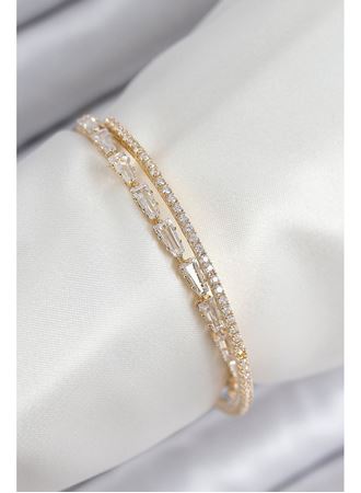 Pirinç Zirkon Taşlı Su Yolu Model Gold Renk Kadın Bileklik