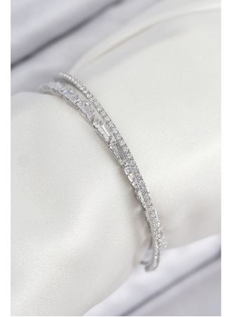 Pirinç Zirkon Taşlı Su Yolu Model Gümüş Renk Kadın Bileklik