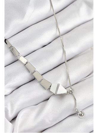 Pirinç Yılan Model Gümüş Renk Asansörlü Kadın Kolye