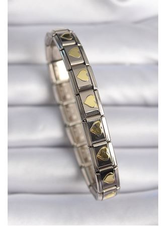 316L Çelik Gümüş Renk Gold Kalp İşleme Nomination Charm Bileklik